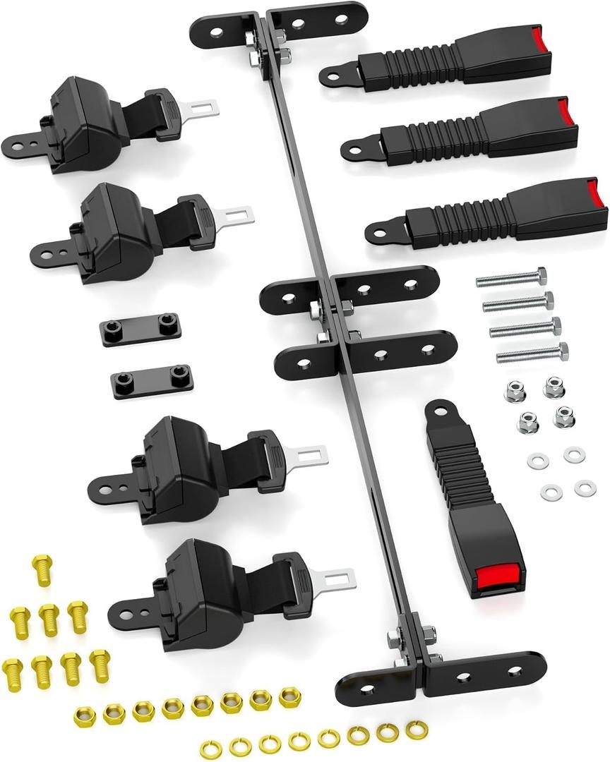 Golf Cart Seat Belt kit with Bracket Fit Front Rear, Universal Retractable Seat Belts for 4 Passanger (2+2) Yamaha EZGO Club Car, Upgraded SeatBelts Golf Cart Accessories for TXT RXV Club Car DS