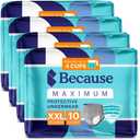 Because Maximum Incontinence Underwear for Men - Heavy Bladder Leak Protection, Ideal for Overnight Leakage, Sleek, Invisible Fit, Grey, XXLarge - Absorbs 4 Cups - 40 Count (4 Packs of 10)