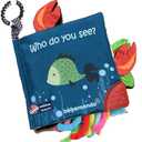 Fish Baby Book 0-6 Months,Touch Feel Cloth Crinkle Books for Babies,Infant Baby Toys 6-12 Months,Learning Education Soft Sensory Mirror Toy,Shower Gifts Easter for Boys Girls-Teether (Sea Animal with teether)
