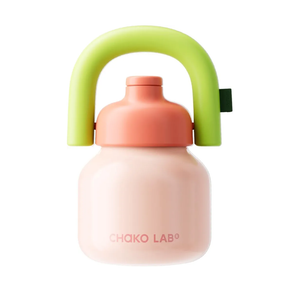 CHAKO LAB Water Bottle with Straw and Carry Handle | Wide Mouth vacuum insulated stainless steel Bottles | Reusable, leak-proof and BPA-free | 33oz (Pink&Green)