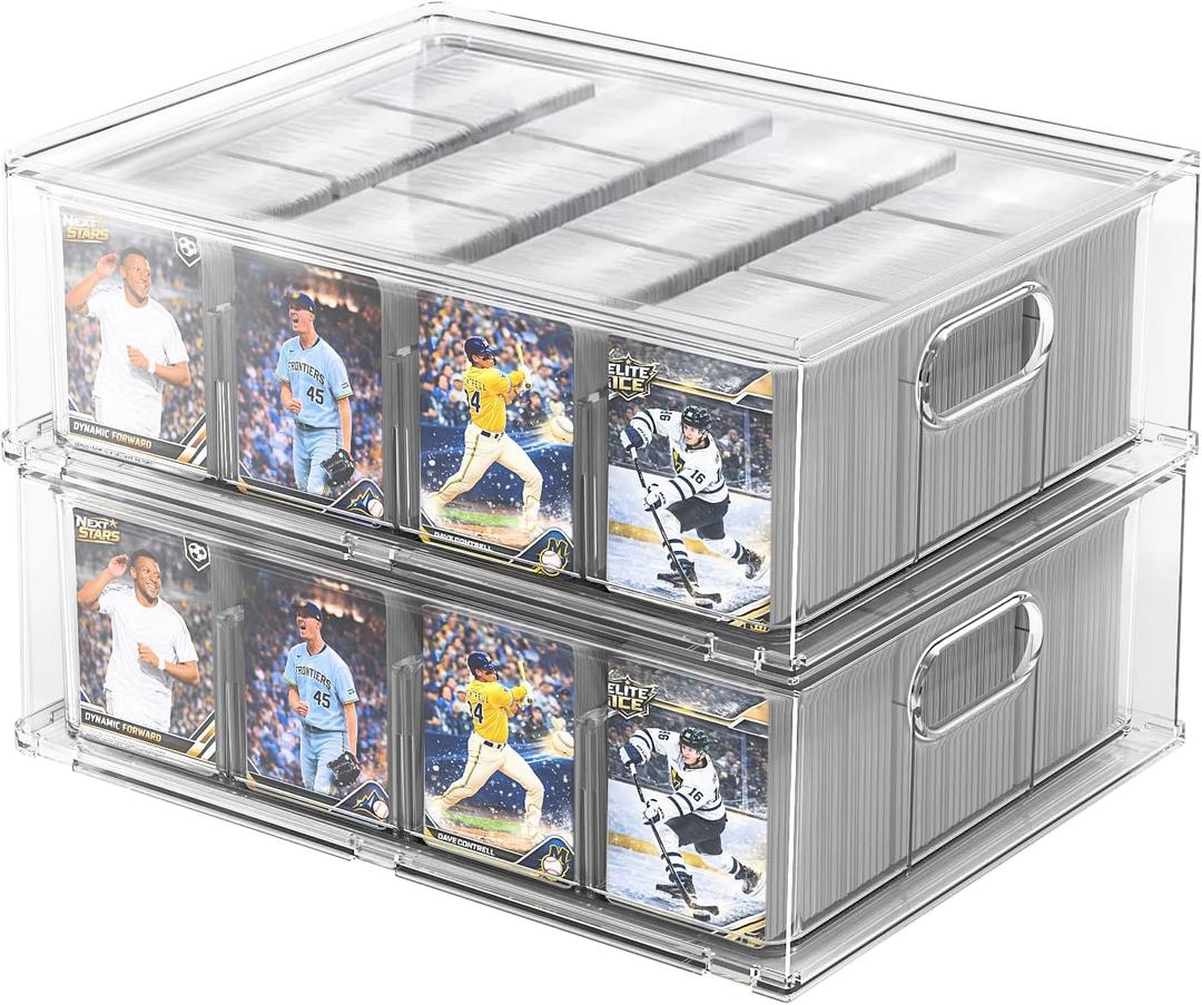 Trading Card Storage Box – Clear Large Card Organizer Holds 6400 Cards with Foam Inserts Blocks – Display Case for TCG, MTG & Sports Cards(2-Pack)