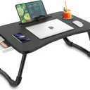 Zapuno Foldable Laptop Bed Table Multi-Function Lap Serving Tray Dining Table with Storage Drawer and Water Bottle Holder, Slot for Eating, Working on Couch/Sofa (Arc Shape) (Black)