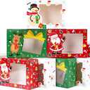 Patimate 24 Pcs Christmas Cookie Boxes for Gift Giving, 3 Style Red Green White Bakery Boxes with Window, Xmas Holiday Treat Containers With Lids For Cookie Cupcakes Donuts Candy