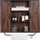 RUSTOWN Rustic Wood Wall Storage Cabinet with Two Sliding Barn Door, 3-Tier Decorative Farmhouse Vintage Cabinet for Kitchen Dining, Bathroom, Living Room, Dark Walnut