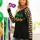 Mardi Gras Shirts for Women: Tuesday Long Sleeve Tshirt Carnival Graphic Tees Tops Funny Holiday Parade Outfits Black B