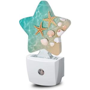 Night Light,Beach Starfish Shell Plug into Wall with Dusk to Dawn Light Sensors,Coastal Summer Warm Star Nightlights for Bedroom,Bathroom,Hallway,Kitchen Home Decor Desk Lamp