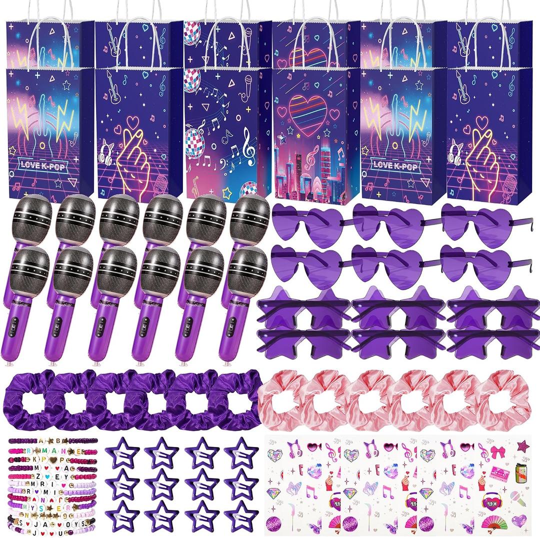 84 PCS Kpop Party Favors,Friendship Popular Singer Party with Inflatable Microphones Bracelets Stickers for Girls Fans Birthday Gifts Popular Singer Y2k Kpop Accessories