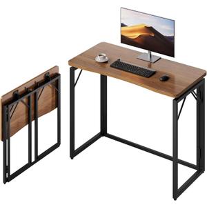 JOYMOOP 31.5" Folding Desk - Brown, No Assembly Small Foldable Desk for Home, Office, Wooden Top Folding Computer Desk for Working, Writing, Studying