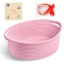 Bufims Small Woven Pink Gifts Basket for Storage Empty with Ribbons and Bags Durable Cute Gifts 12"X 8" X 5" Small Rope Basket for Gifting