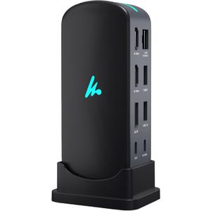 Type C 14 in 1 Wozoyo Docking Station, PD 100W, 2X4K@60Hz HDMI, 4K DisplayPort, 2XType-C 10Gbps, USB 10Gbps, Gigabit Ethernet, AUX Port, Compatible Thunderbolt 4, macOS, Windows, Android & iOS