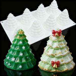 3D Christmas Tree Silicone Molds Large Christmas Molds Xmas Tree Pan Silicone Mold 8-Cavity Christmas Cake Mold for Mousse Cake Muffin Baking Jello Chocolate Ice Cube Soap Candle Lotion Bar Bath Bomb