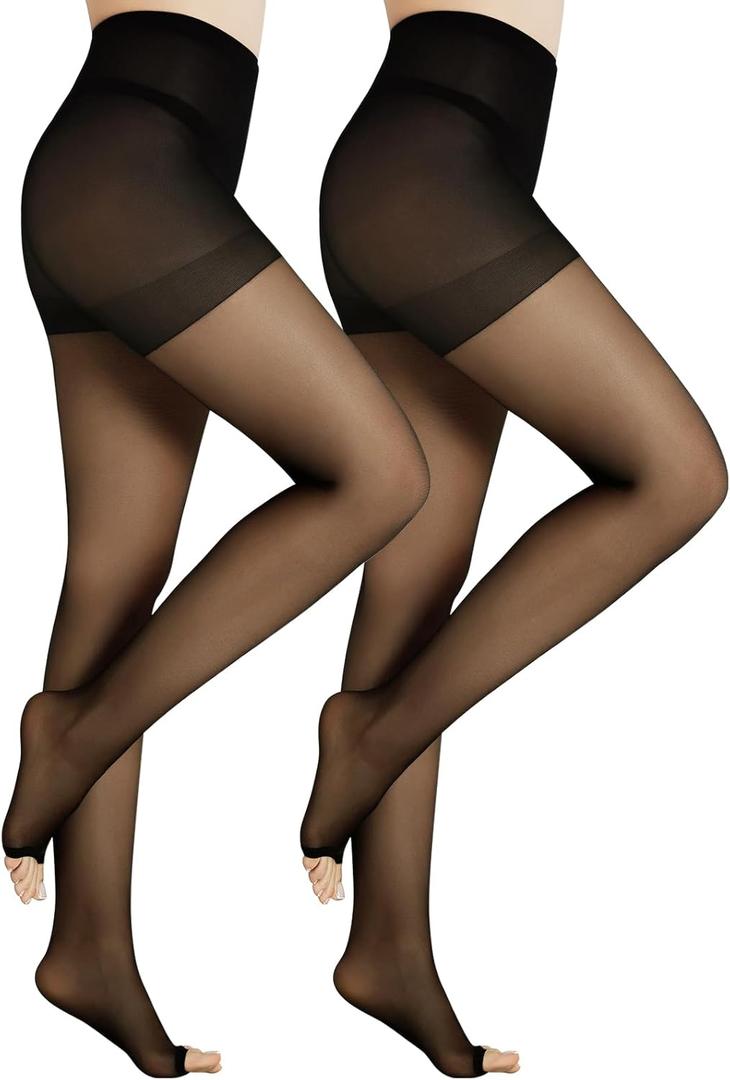 2 Pairs Women's Toeless Pantyhose - 20D Open Toe Sheer Tights Nylons Stockings with Control Top (Black, S)