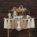 DCJHFJ First Birthday Decorations for Boy 1st High Chair Banner with First Birthday Cake Topper Brown 1st Birthday Hat