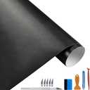 LZLRUN Free Tool Kit Black Satin Metallic Brushed Vinyl Tape for Black Out Chrome Delete Window Trim Door Trim (1Feet x 10Feet)