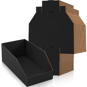Fuyoooo 30 Pack 12 x 6 x 4. 5 Inches Cardboard Storage Bins Open Top Bin Boxes Corrugated Shelf Organizer Bins for Pantry, Parts, Garage, Snacks, Bottles, Cans or Warehouse Home Cubby, Black