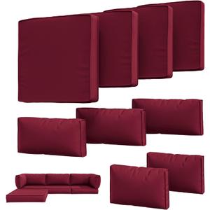 9Pcs Outdoor Chair Cushions Covers Waterproof Anti-Fading for 5 Pack Patio Set Cushion Slipcovers, Outdoor Furniture Cover Replacement, Covers Only, Burgundy