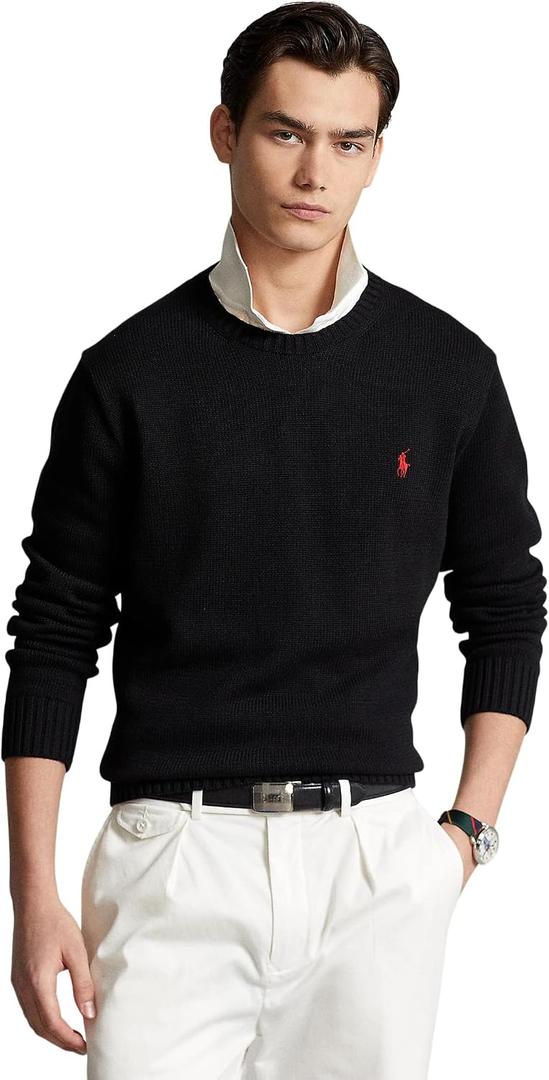 POLO RALPH LAUREN Men's Cotton Crew Neck Sweater (Black, XL)