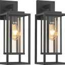 18" Outdoor Wall Light Fixtures Waterproofed Exterior Lantern W/Sturdy Rectangular Double Cage In Satin Black&Clear Tempered Glass,Sconce Mounted For House Patio,Front door,Porch,Garage Lighting 2Pack