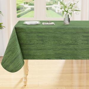 Smiry Rectangle Table Cloth, Waterproof Vinyl Tablecloths with Flannel Backing, Wipeable Spillproof Plastic Wood Grain Table Cover for Dining, Indoor and Outdoor (Green, 60 "x 84")