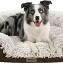 Fluffy Orthopedic Dog Bed for Medium & Large Dogs, Calming Plush Sofa Bed with Curved Bolster Support and Egg-Crate Foam Base, 43" Cozy Oval Pet Donut Bed with Washable Cover, Coffee