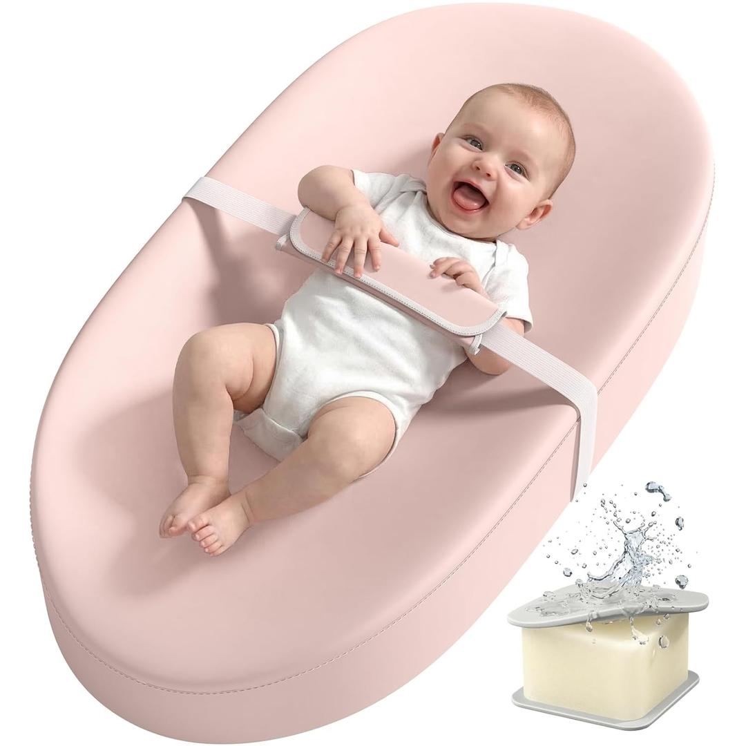 YENING Wipeable Changing Pad for Dresser Waterproof Leather Baby Diaper Changing Pads Washable Nursery Change Mat Pink, 31.5"L x 15.7"W x 3.6"H