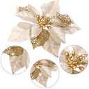WILLBOND 36 Pieces Christmas Poinsettia Glitter Faux Flowers Christmas Artificial Flowers Tree Ornaments Topper Xmas Decorations(Gold)