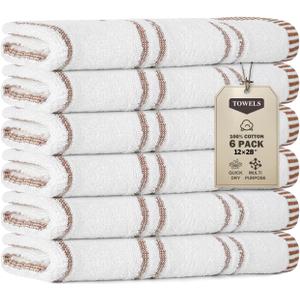 Luxury Hand Towels Bathroom Soft: 6 Packs 14X30 Stripes White Face Towel 100% Cotton Turkish Highly Absorbent Decorative Quick Dry Multi-Purpose Bath Kitchen Hotel Spa Gym (04 Brown Multiple Stripes)