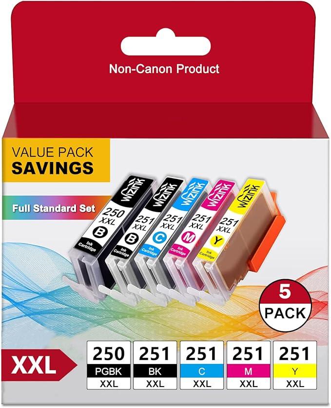 QUEENPRINT PGI-250XL CLI-251XL 5-Pack Compatible Canon pixma Ink Replacement for Canon 250 251 Ink Cartridge to use with PIXMA MX922 MG5520 IX6820 MG6320 MG6620 IP8720