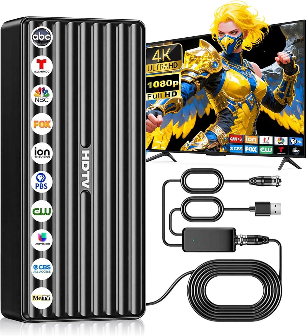 TV Antenna for HD Smart TV Indoor,1000+ Miles Range Digital Outdoor TV Antenna for Free Local Channels, Supports 8K/4K/1080P,33ft Coax Cable (Basic)