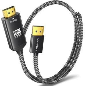 Warrky DisplayPort to HDMI Cable [8K@60Hz, 4K@240Hz, Nylon Braided, Black] 3.3FT Unidirectional DisplayPort 1.4 Source to HDMI 2.1 Display, DP to HDMI Compatible with PC, Dell, AMD, Lenovo, Monitor