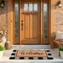2-Piece Layered Welcome Mat Set - Coir Doormat & Buffalo Plaid Rug | Dog Paws Coir Doormat & Black White Buffalo Plaid Outdoor Rug, Non-Slip Farmhouse Entryway Front Porch Decor