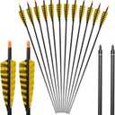 TOPARCHERY 32 Inch Carbon Archery Arrows Spine 400 with Removable Tips, 4inch Turkey Feather, Hunting and Target Practice Arrows for Compound Bow and Recurve Bow, 6 Pack (Yellow and Black)