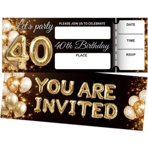 Let's Party Birthday Invitations, 40th Birthday Invites For Women Men, Gold Balloon Theme, 20 Invitations with 20 Envelopes, Party Favors Supplies Decorations(38inches) A08