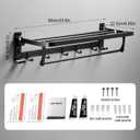 MUSTORN Towel Rack Wall Mount for Bathroom with Towel Bar and Hooks 23.6 in Foldable Towel Shelf Lavatory Towel Organizer Matte Black
