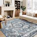 Machine Washable Rug 4' x 6' Vintage Design Area Rugs with Non Slip Rugs for Living Room Bedroom Carpet Stain Resistant, Home Decor Office Boho Rug, Navy Blue