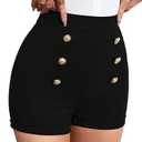 Floerns Women's Elegant High Waist Double Button Office Straight Leg Shorts, Medium, Black