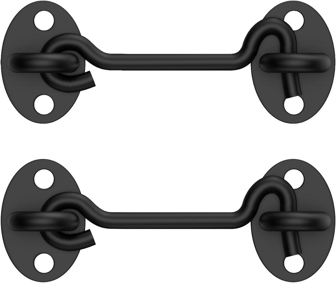 2 Pack Barn Door Latch Lock 6" Black Hook and Eye Latch with Screws, Rust-Resistant Metal Gate Latch for Window, Cabin Hooks, Sliding Door, Bathroom, Bedroom