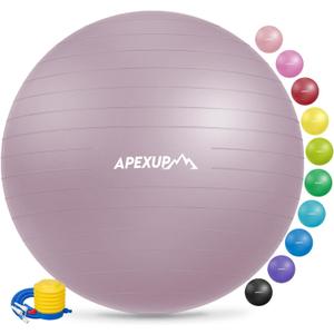 APEXUP Yoga Ball Exercise Ball Anti Slip Heavy Duty for Fitness, Balance & Core Workout (L (23"~26") 65cm, Mauve)