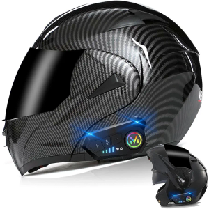 Bluetooth Modular Motorcycle Helmet, DOT Approved Flip Up Full Face Integrated Helmet, Double Visor Helmet Built-in Dual Speaker with Microphone, for Adults Men and Women  (L(59~60CM), R)