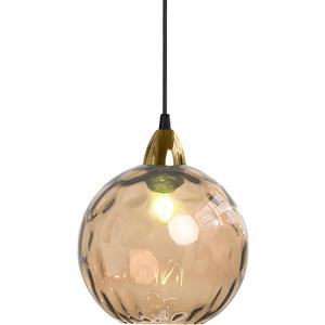 15cm/5.9’’ Industrial Vintage Spherical Glass Pendant Light, E26 Ceiling Hanging Lamp, Gold Finish & Ripple Glass Globe Shade, Dining Room Bedroom Chandelier (Amber)