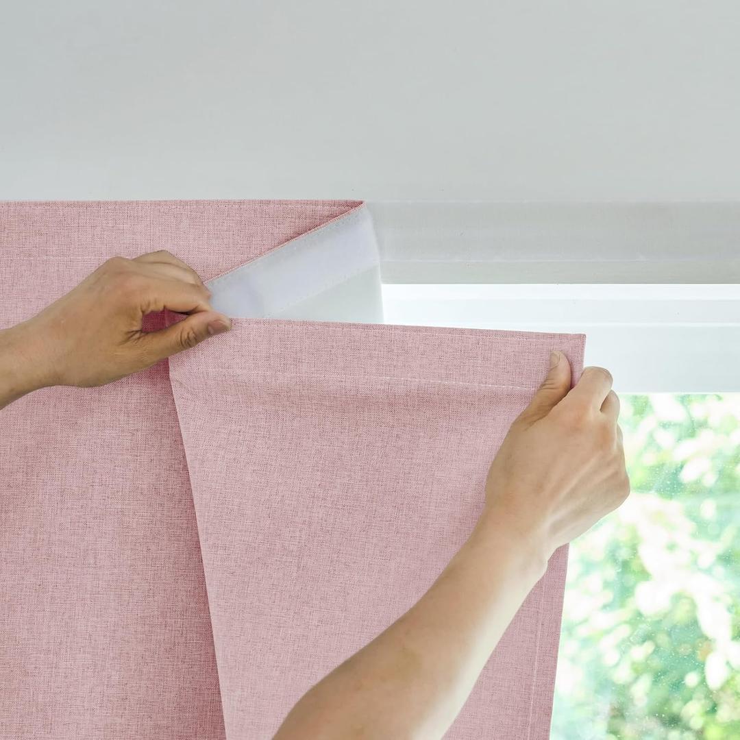 JILROIN Self Adhesive Curtains,100% Blackout Window Cover,No Drilling,Easy to Install,Provides Privacy Protection for Bedrooms (Light Pink - W52  L60 in)
