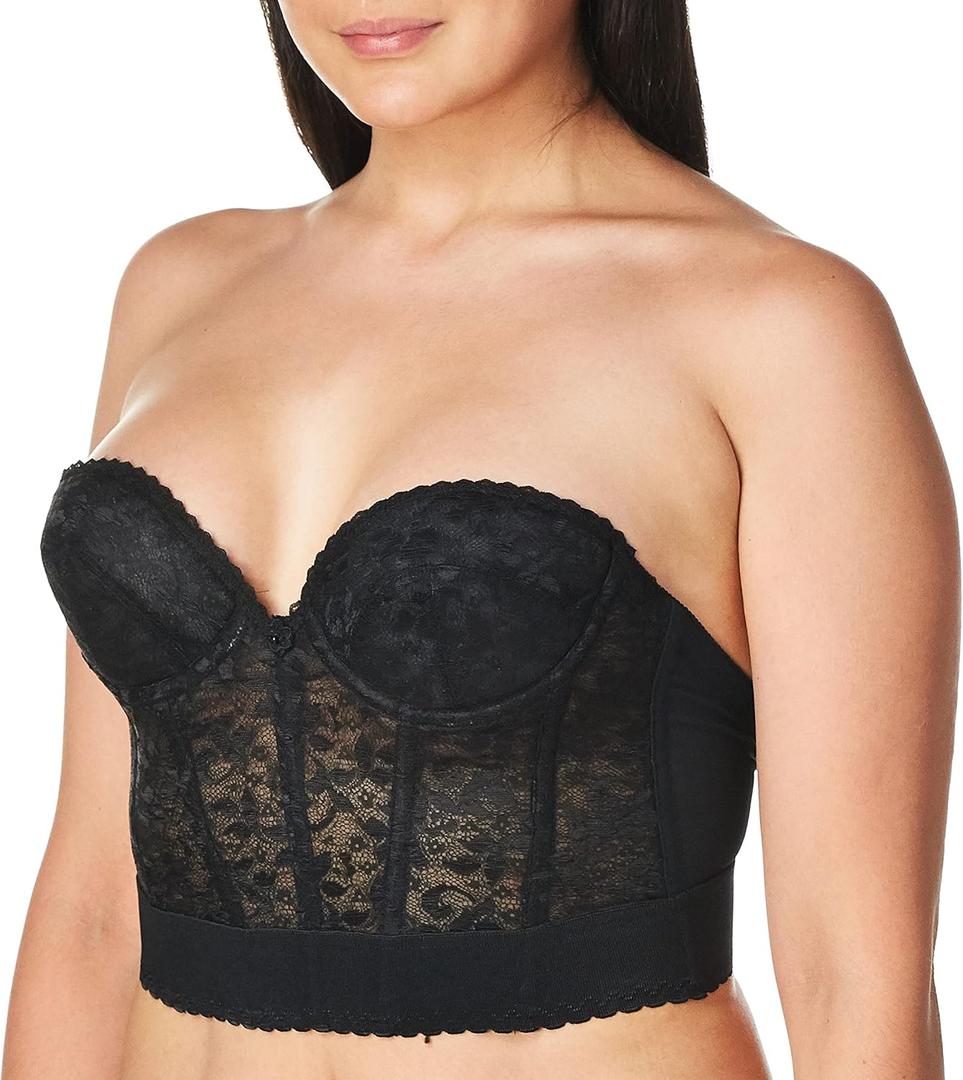 Carnival Women's Low Plunge Backless Longline Lace Bra (34B, Black)
