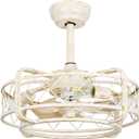 Caged Ceiling Fan with Light Flush Mount Fandelier with Light and Remote Reversible 6 Speeds Motor Dia.20 Low Profile Enclosed Ceiling Fan, White