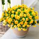 HyeFlora Artificial Fake Flowers Plants for Spring Outdoor Outside Decor, Faux Silk Yellow Camellia UV Resistant Realistic for Planter Front Door Porch Patio Balcony Decoration, 3 Large Bundles