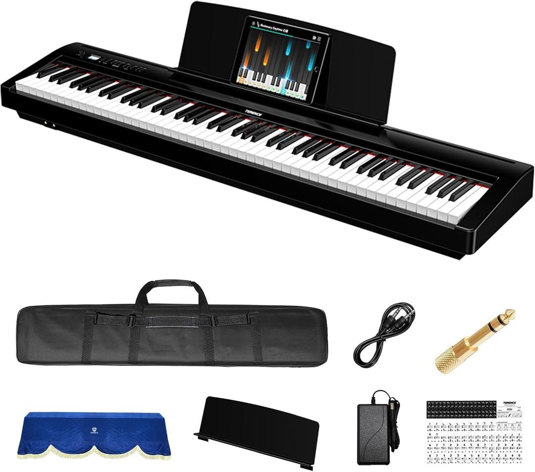 TERENCE P50 88 Key Weighted Keyboard Full Size Weighted Keyboard Piano 88 Keys with 2 * 25W Stereo Speakers,Digital Keyboard with Bluetooth,MIDI,Pedal,Audio/Video Recording,for Beginners and Advances