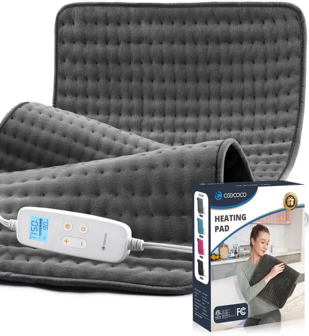 CooCoCo 17x33 Large Heating Pad for Back, Gifts for Mom Dad, Electric Heated Pad for Neck Shoulders Period Cramps, FSA HSA Eligible Heat Pad, Auto Off, 10ft Cord, Birthday Gifts for Women Men