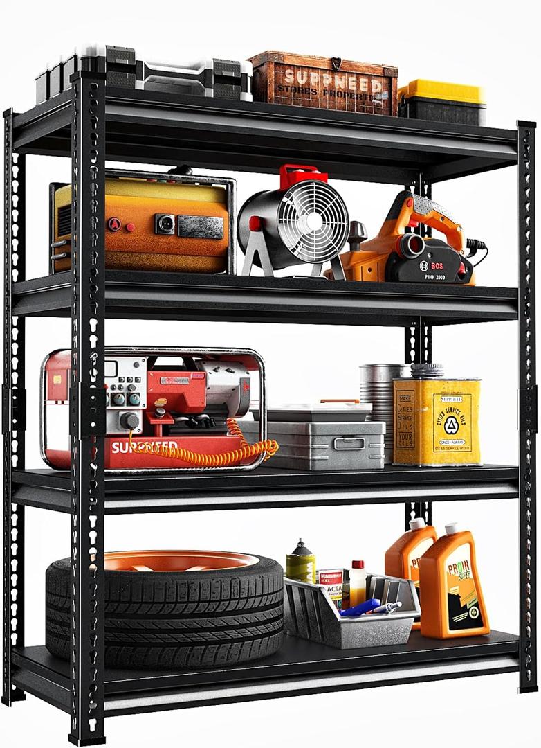 Adjustable Shelving Units and Storage, Garage Shelving Heavy Duty,2000LBS Loads 4-Tier Garage Storage Shelves, Metal Shelves for Living Room,Pantry, 40x16 Inch, Black