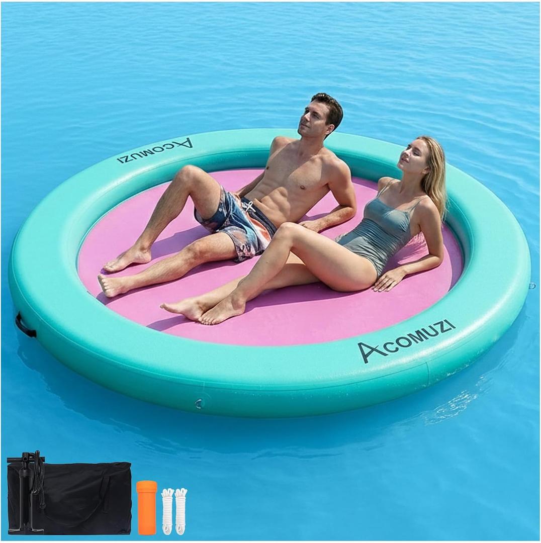 Water Hammock Inflatable Floating Dock, Round Floating Ring Lake Floats for Adults, Heavy Duty Pool Float Raft for Ocean and Lake, 6/8/10/12FT