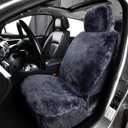 1PC Front Bucket Genuine Sheepskin Car Seat Cover Lambskin Winter Car Seat Cushion Lambs Wool Sheep Skin Fuzzy Seat Cover Shearling Car Accessories for SUVs, Saloons and Trucks (Grey)
