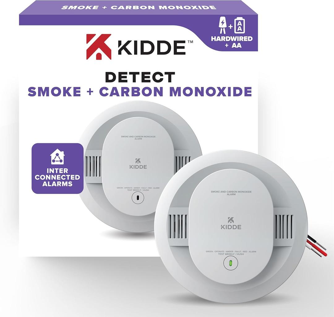 Kidde Smoke and Carbon Monoxide Detector, Hardwired with AA Battery Backup, LED Status Lights, Interconnected, 85 dB Alarm, 5 inches, 30CUAR, 1 Pack, EXP: DEC/16/2032